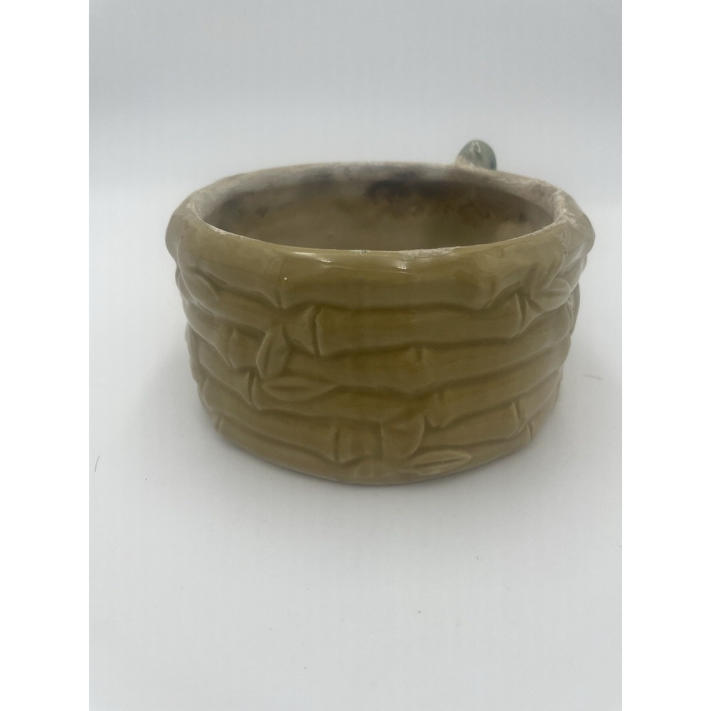Vintage Ceramic Costa Farms Lucky Bambo & Turtle Planter Dish Tan and Green 5" D - Picture 5 of 8